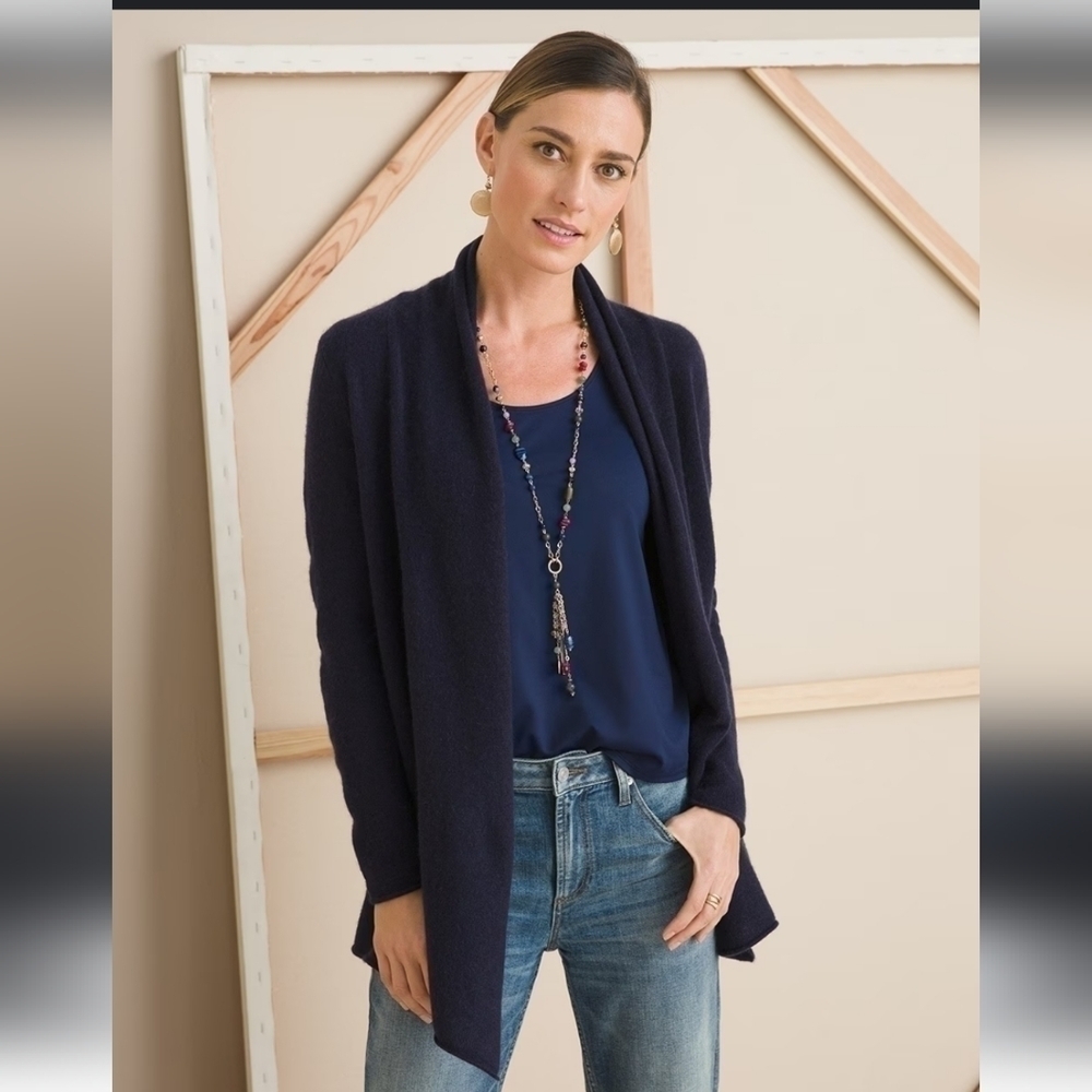 Chico's Open Front Cable Knit Navy Blue Cardigan Chico's Size 2 / Large